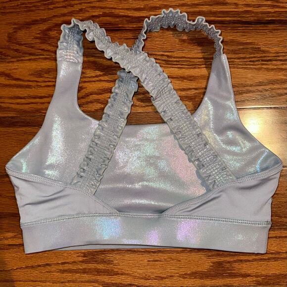 Zyia Active Metallic Grey Silver Light N Tight Ruffle Strap Sports Bra Size S - Picture 8 of 11